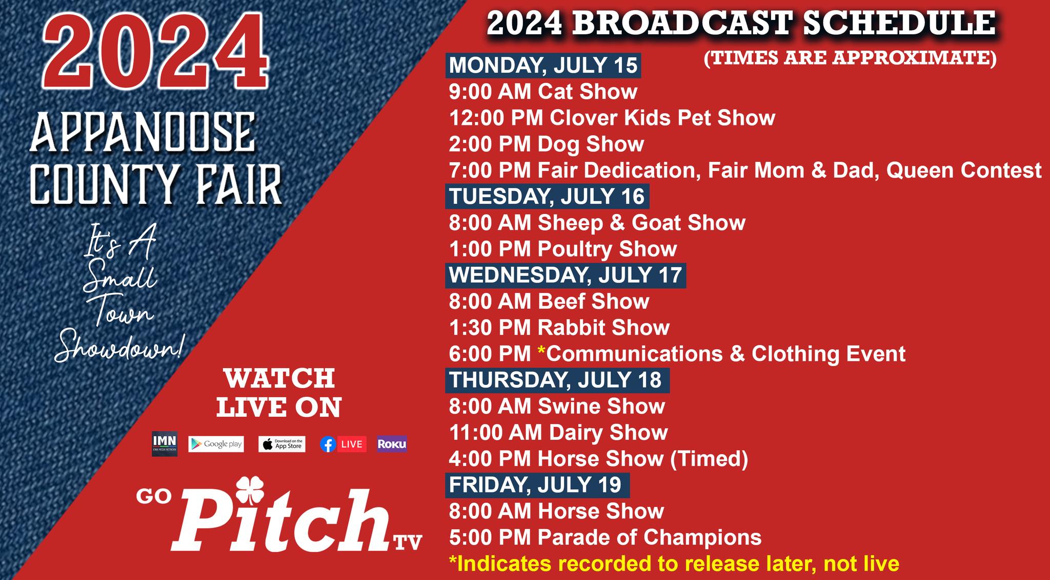 2024 Appanoose County Fair Broadcast Schedule