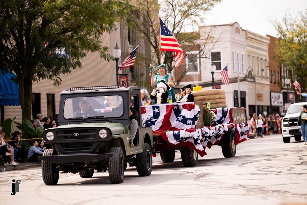 Patriotic float in parade at 2026 Pancake Day